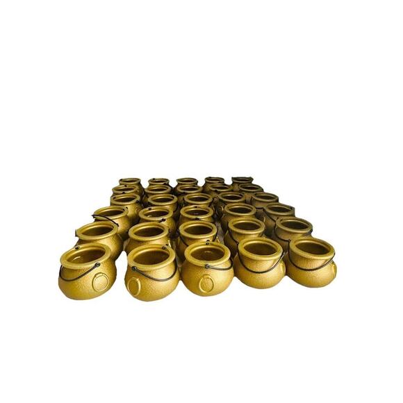 30 Gold 3.5” Cauldrons St Patrick's Day Decoration Party Pot of Gold Rainbow - Picture 1 of 7